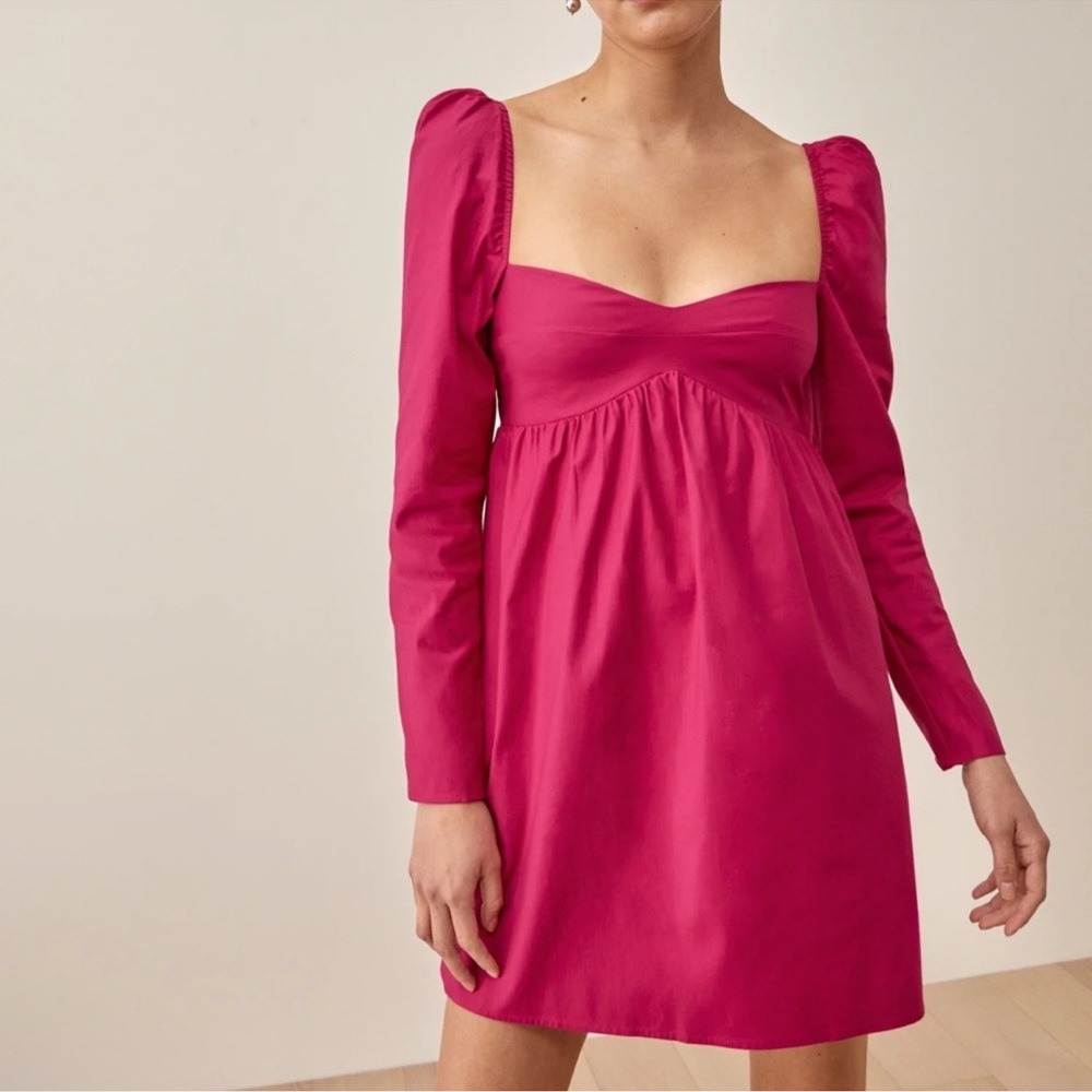 Reformation Kenzi Long Sleeve Mini Dress Rhubarb